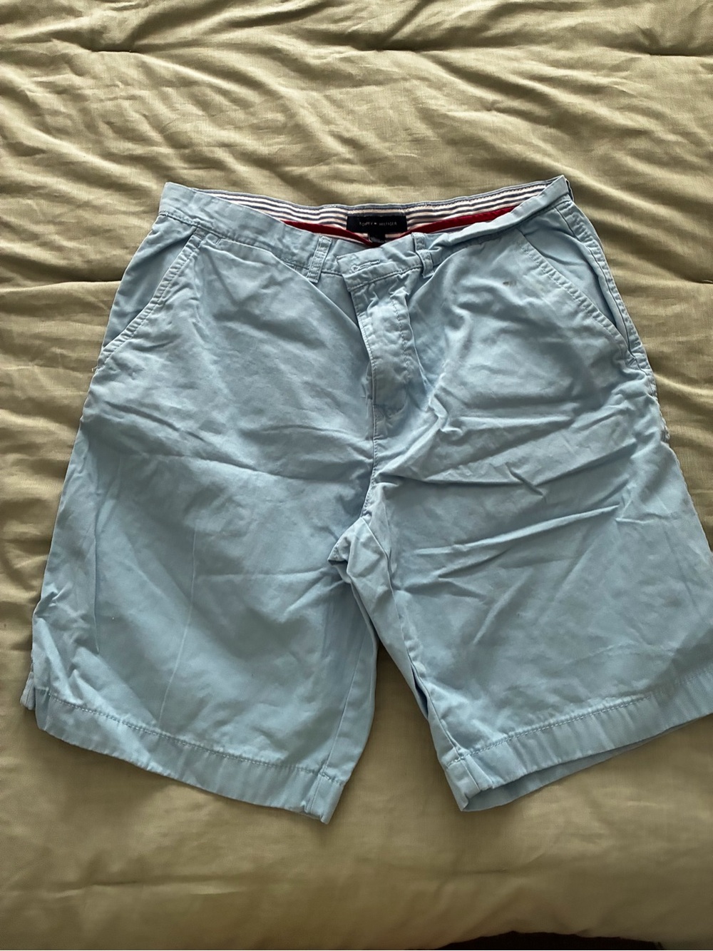 Tommy Hilfiger Light Blue Cotton Chino Flat Front Shorts